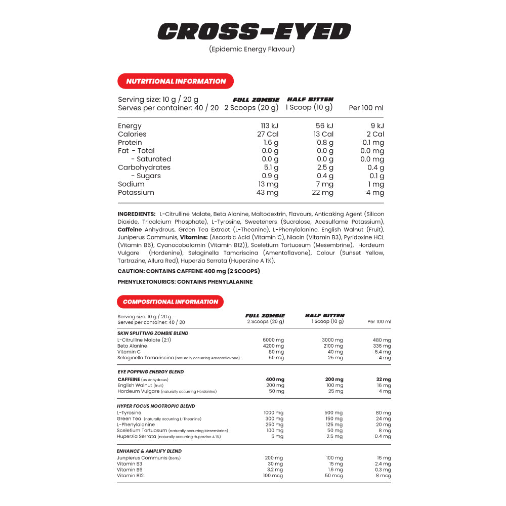 CROSS EYED - EXTREME STIMULANT + ENGLISH WALNUT PRE WORKOUT BY ZUMBIE LAB - Anywhey Supplement Store
